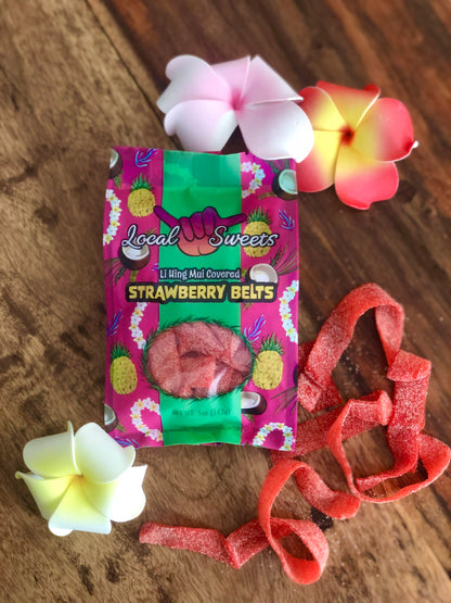Sour Strawberry Belts w/Li Hing Mui